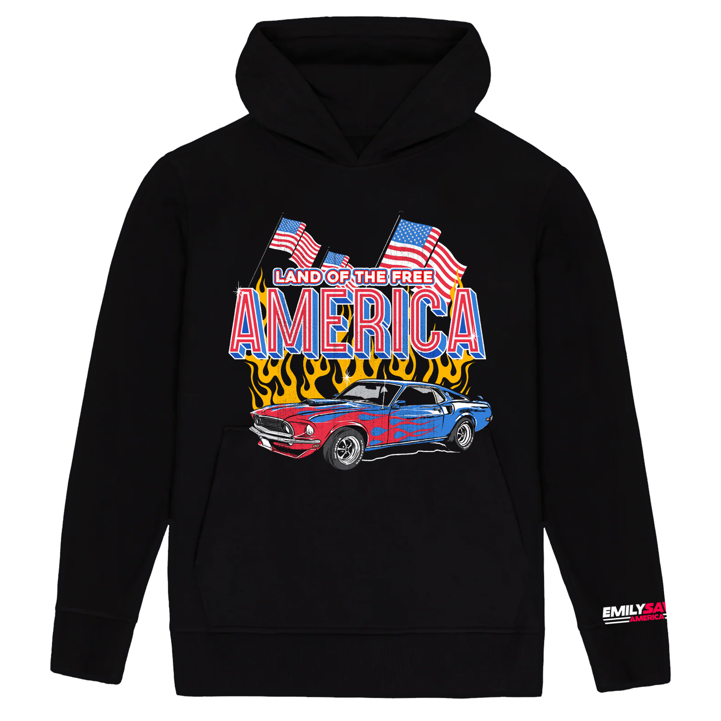 Land of the free with muscle car black hoodie