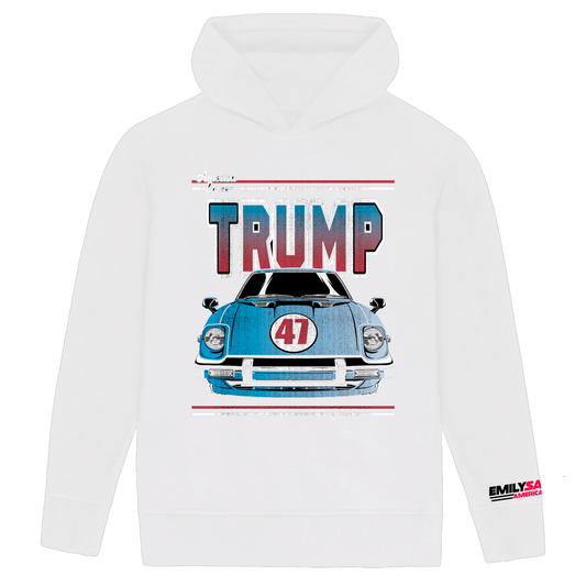 Trump Car 47 white hoodie